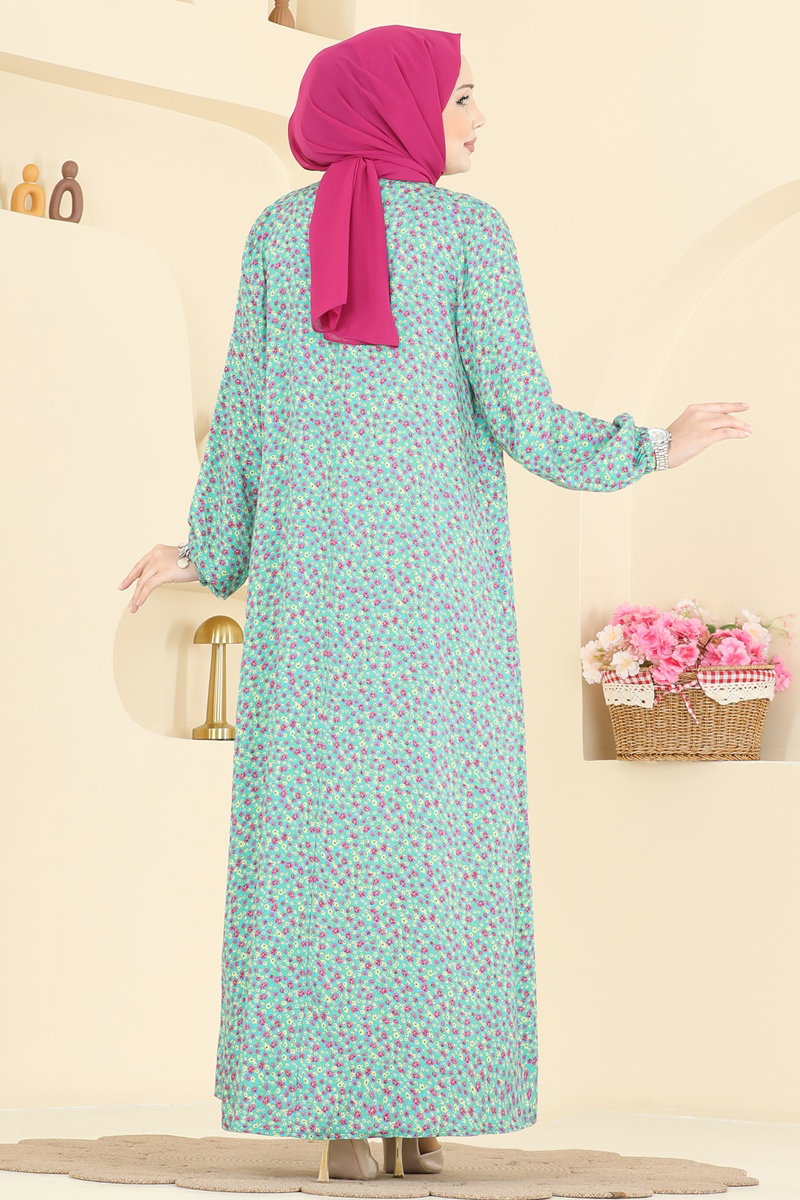 Floral Viscose Dress - Blue
