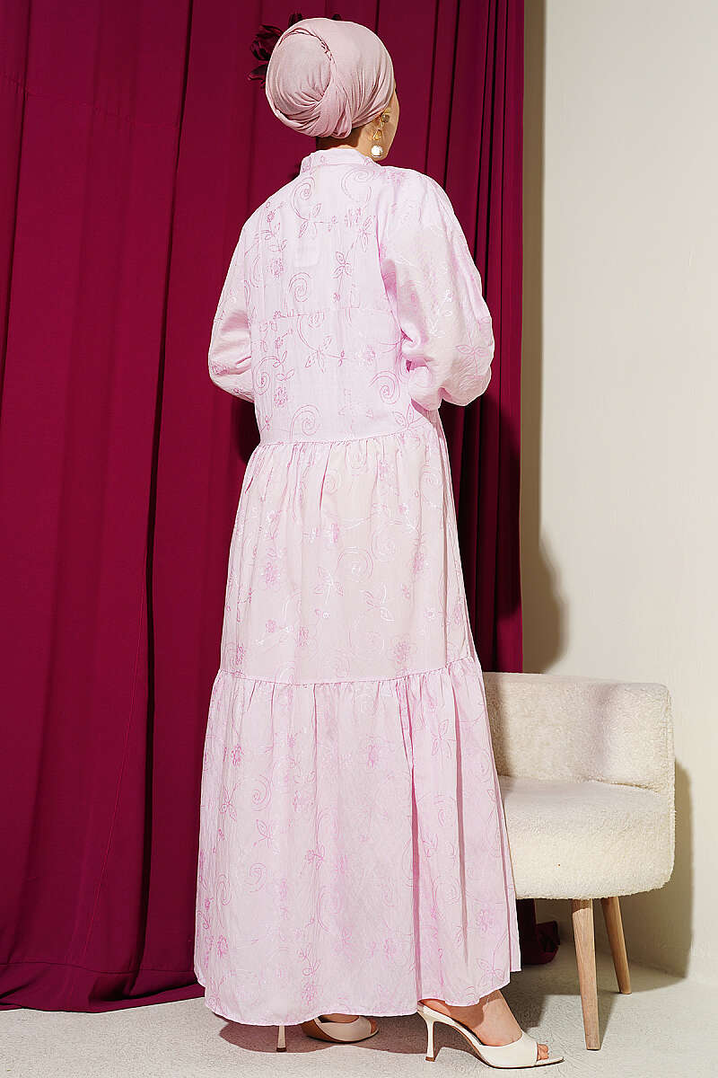 Floral Half-Button Dress - Pink