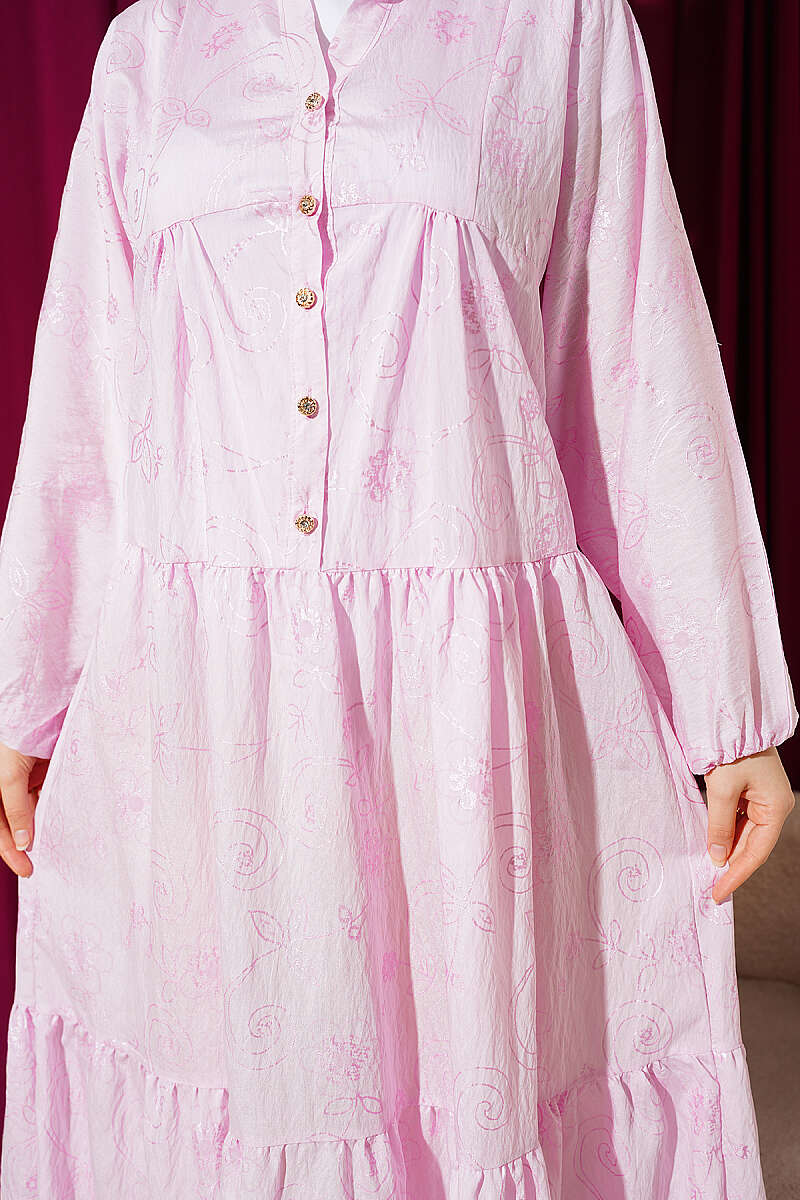 Floral Half-Button Dress - Pink