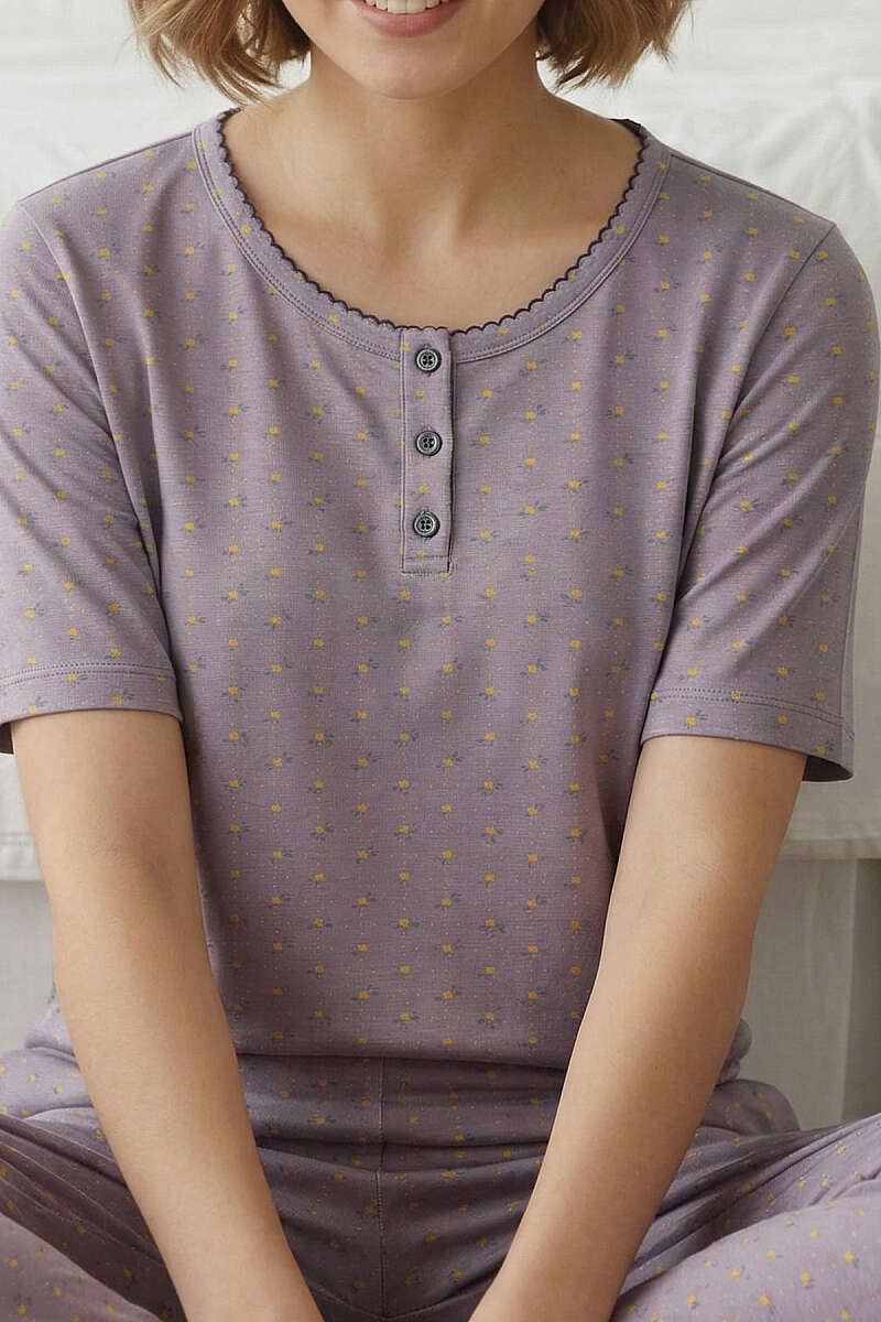 Floral Button Short-Sleeve Pyjama Set - Dusty Rose
