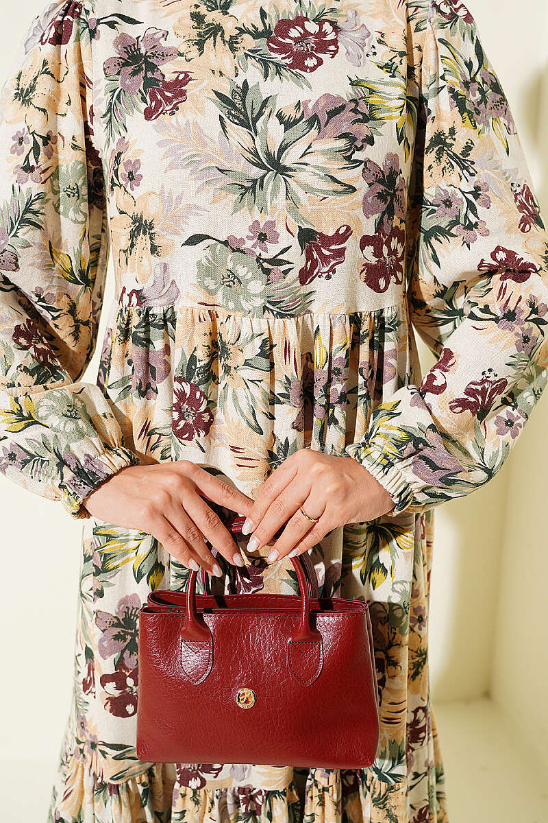 Linen Dress with Floral Detail - Plum