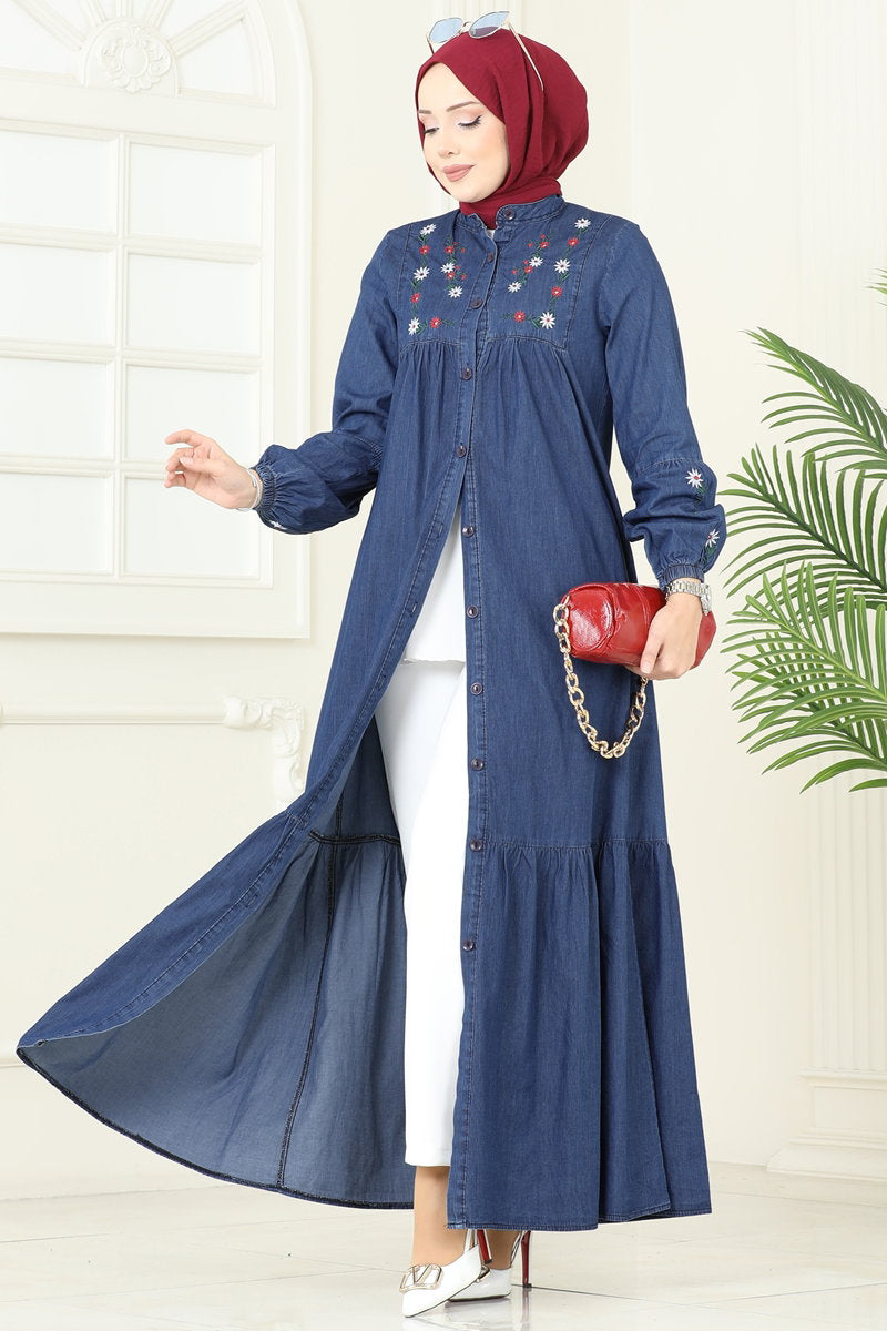 Flower-Detail Denim Dress - Dark Denim