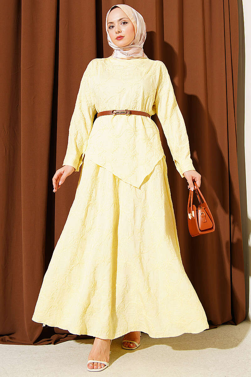 Skirt Set with Floral Stitching - Yellow