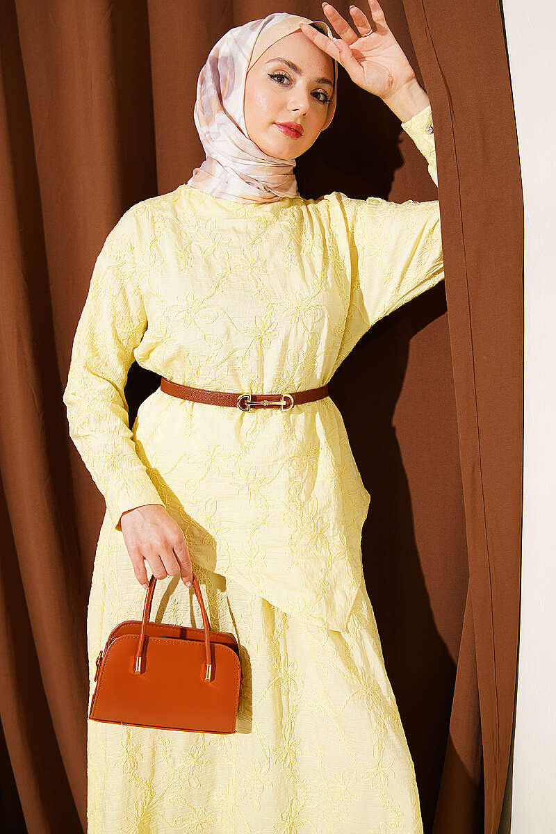 Skirt Set with Floral Stitching - Yellow