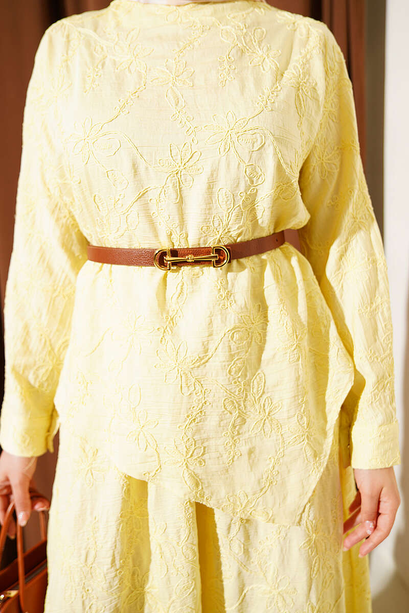 Skirt Set with Floral Stitching - Yellow