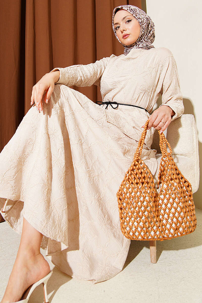 Skirt Set with Floral Stitching - Stone