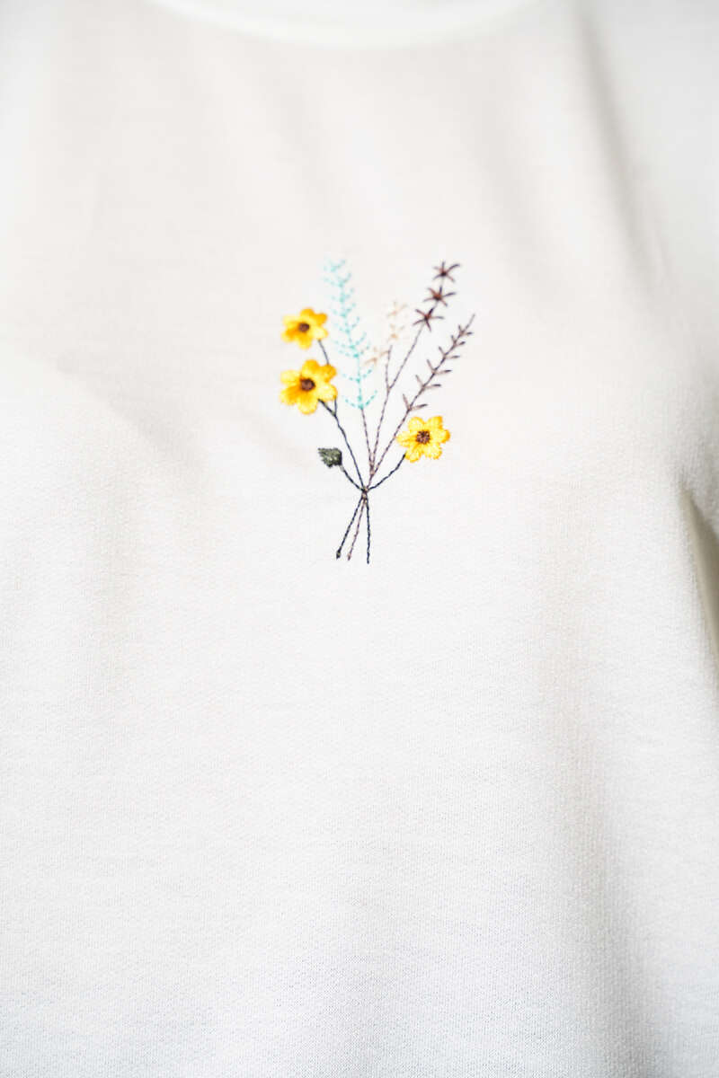 Floral Embroidered Jersey Blouse - Ecru