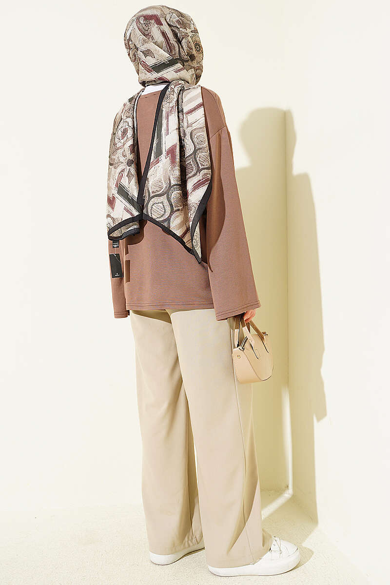 Floral Embroidered Jersey Blouse - Chestnut