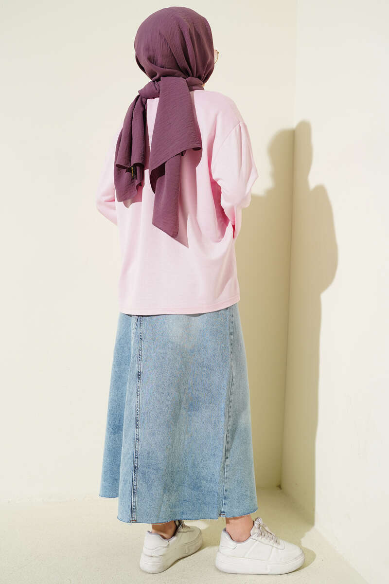 Floral Embroidered Jersey Blouse - Pink