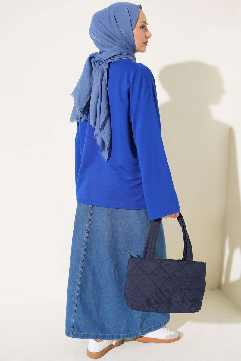 Floral Embroidered Jersey Blouse - Saxe Blue