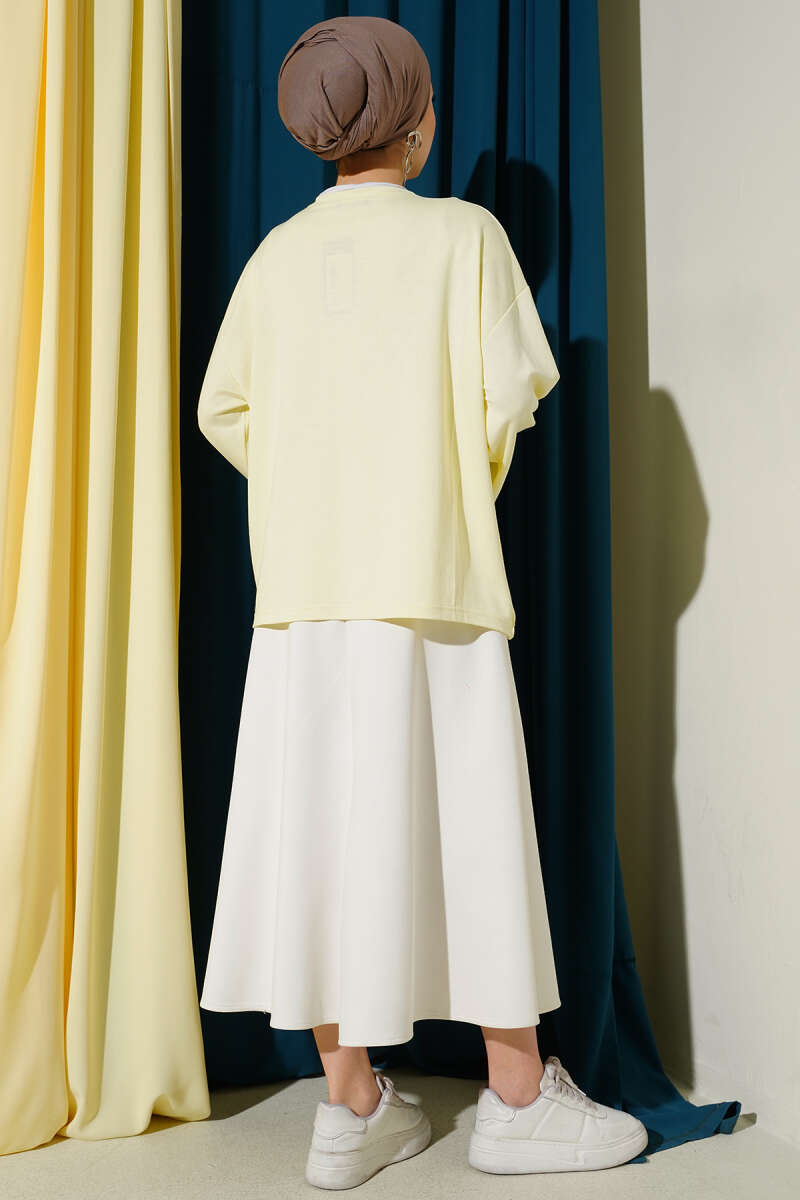 Floral Embroidered Jersey Blouse - Yellow