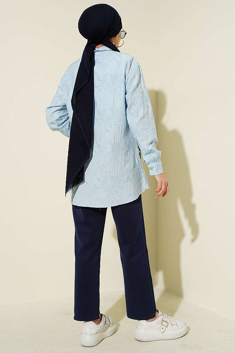 Basic Embossed Floral Shirt - Light Blue