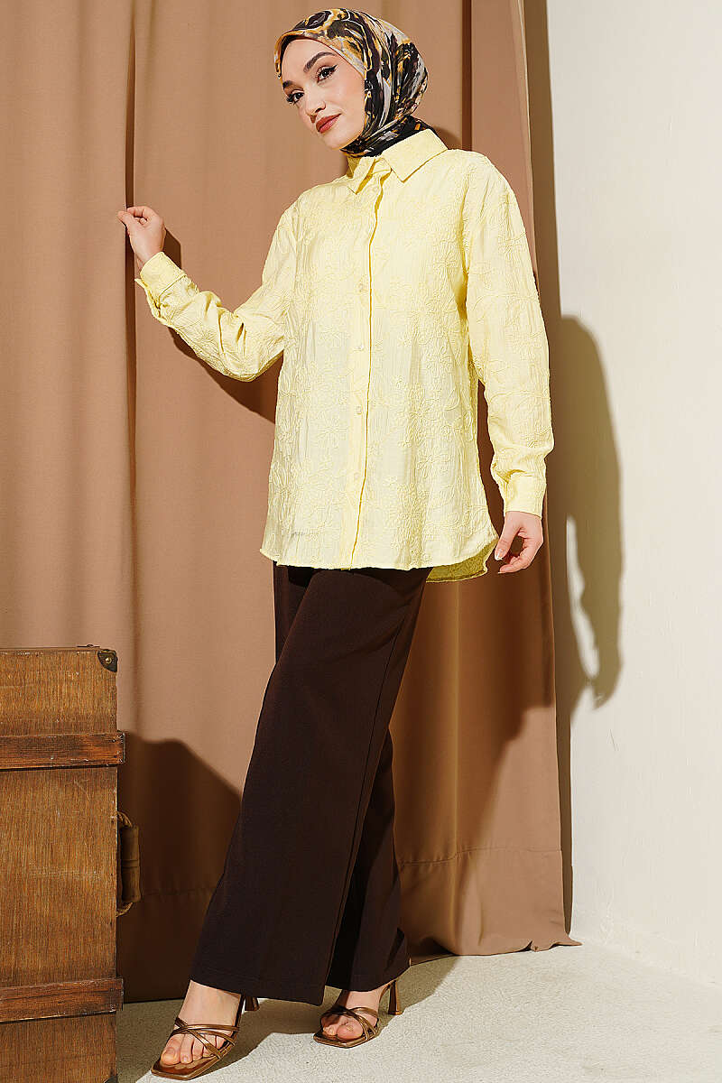 Basic Embossed Floral Shirt - Yellow