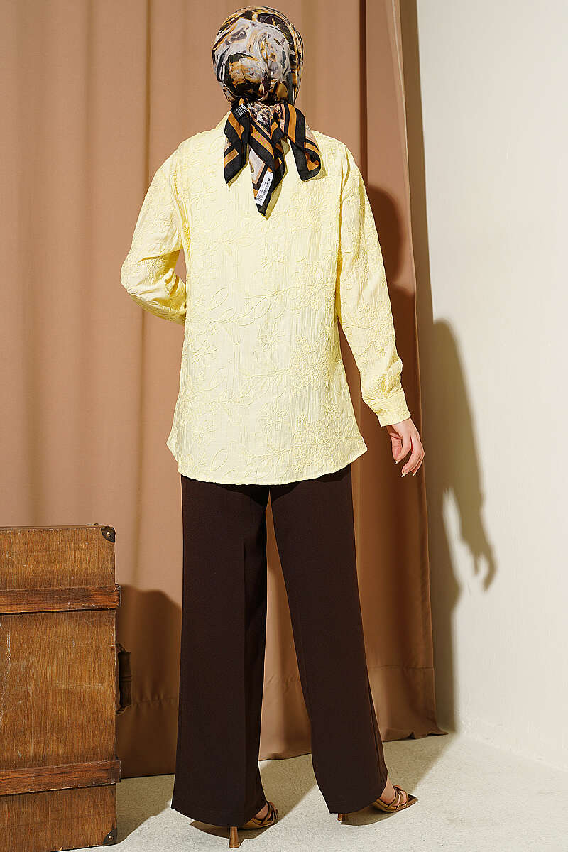 Basic Embossed Floral Shirt - Yellow
