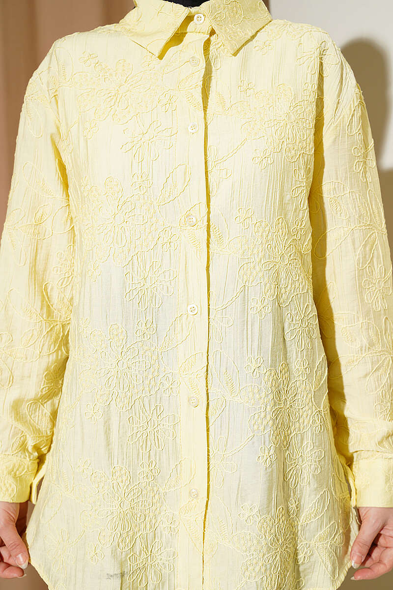Basic Embossed Floral Shirt - Yellow