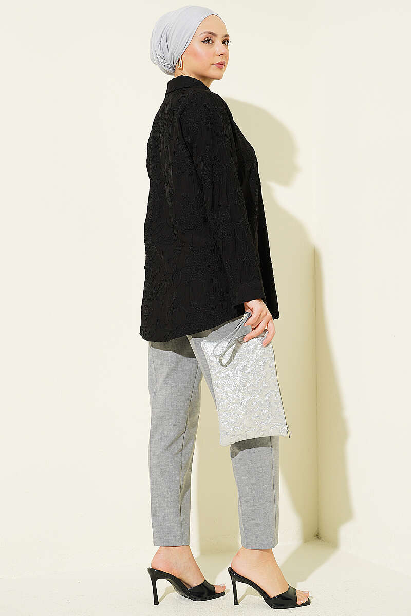 Basic Embossed Floral Shirt - Black