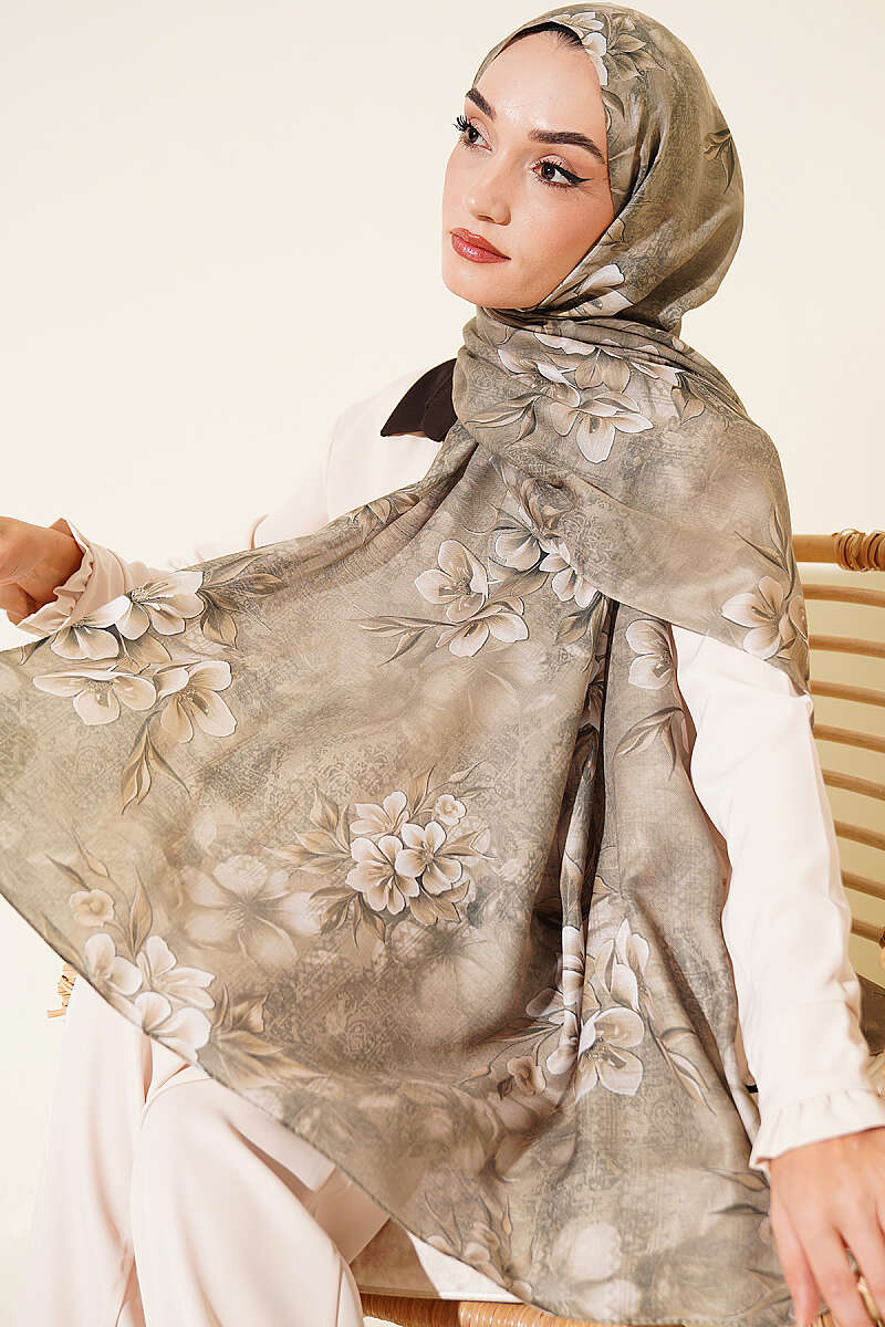 Floral Motif Shawl - Almond Green