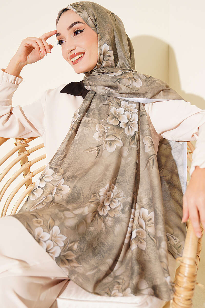 Floral Motif Shawl - Almond Green
