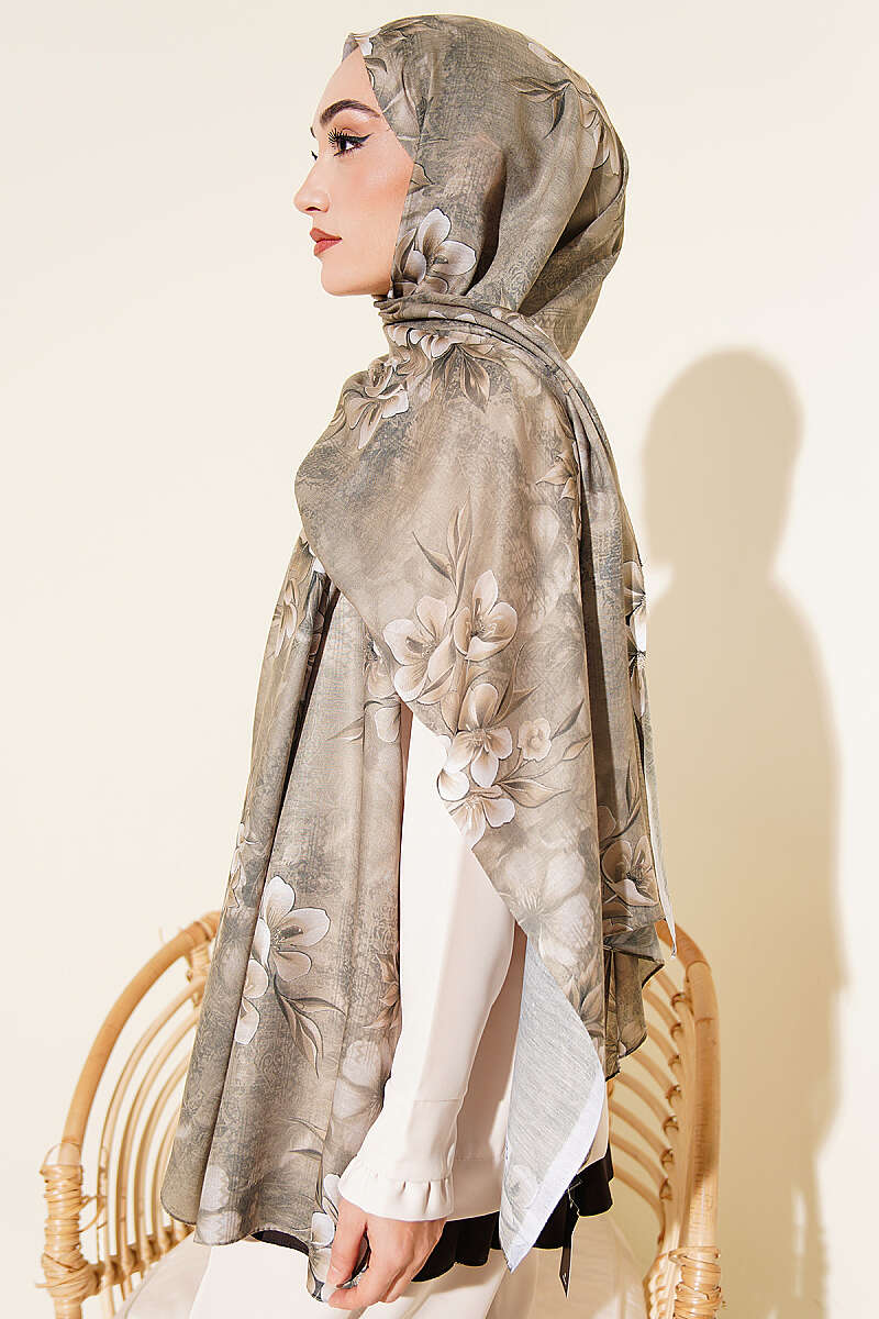Floral Motif Shawl - Almond Green