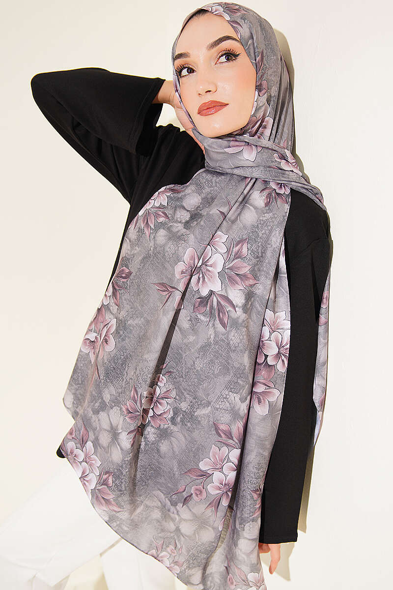 Floral Motif Shawl - Smoke Grey