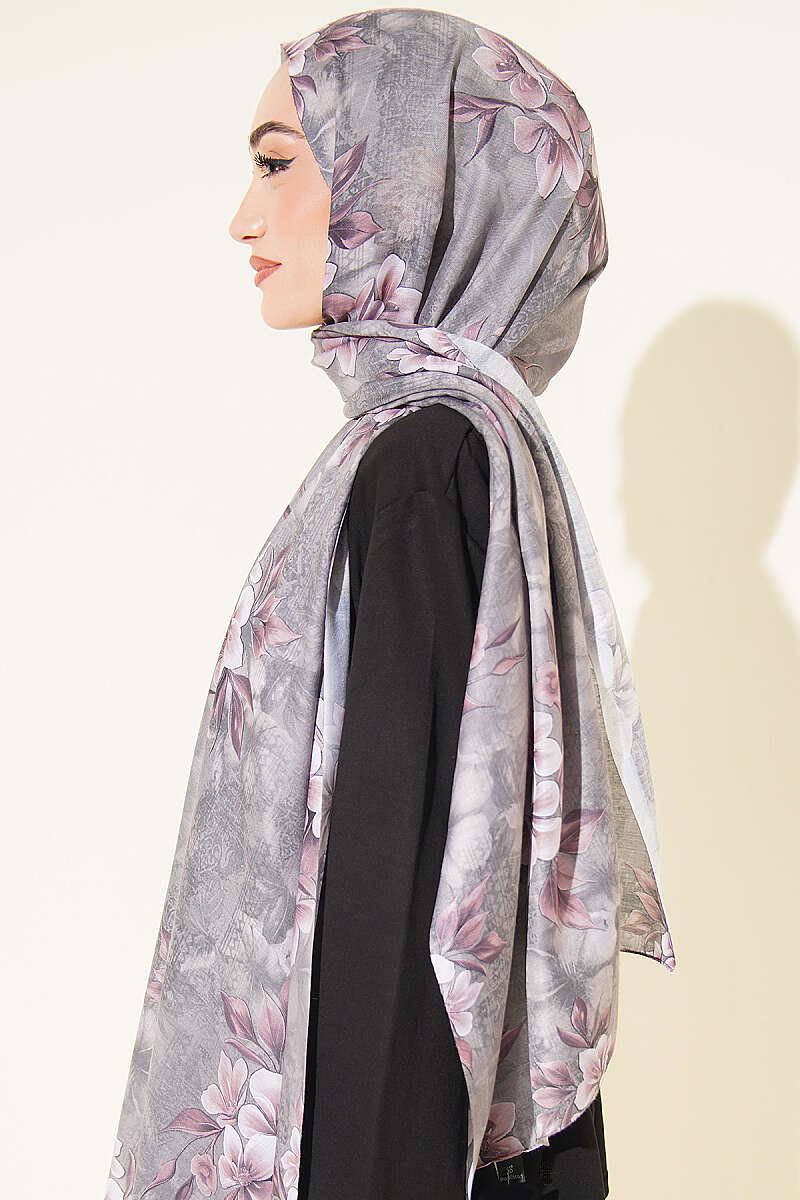 Floral Motif Shawl - Smoke Grey