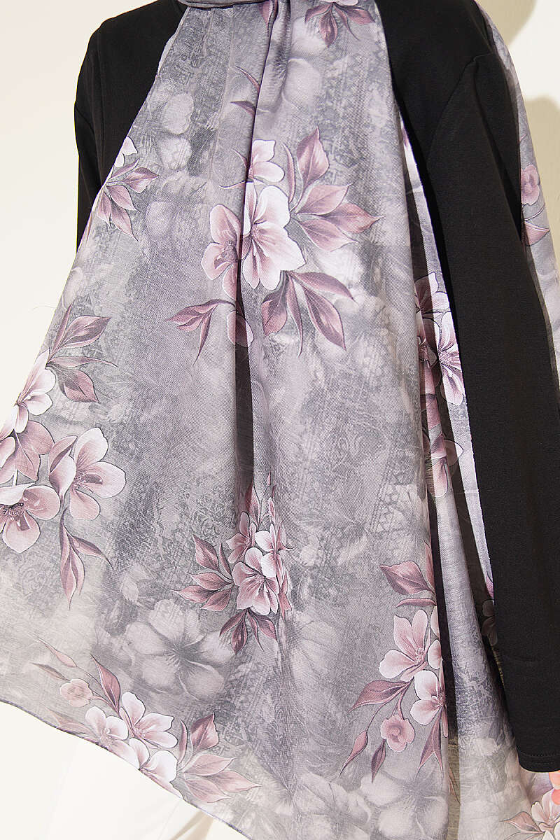 Floral Motif Shawl - Smoke Grey