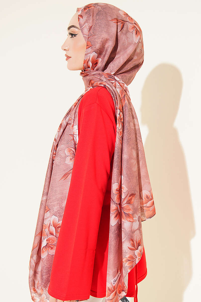 Floral Motif Shawl - Soft Brown