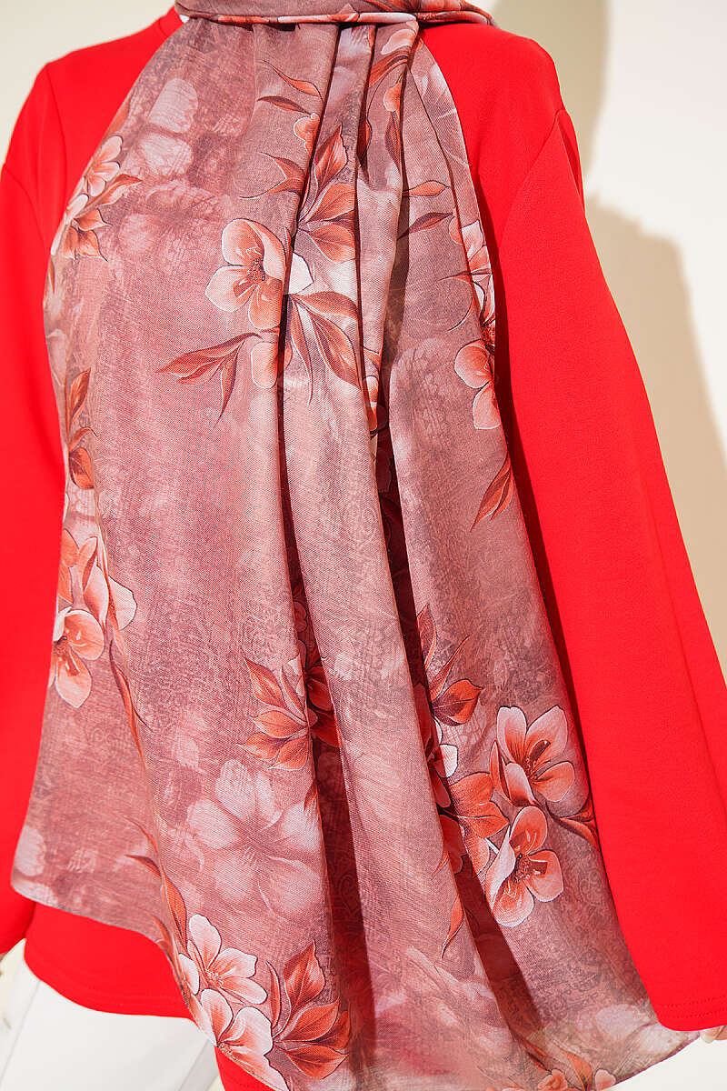 Floral Motif Shawl - Soft Brown