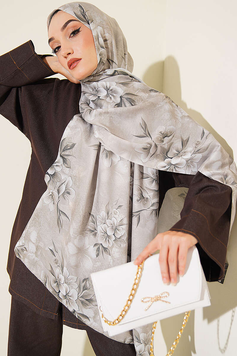 Floral Motif Shawl - Aqua Green