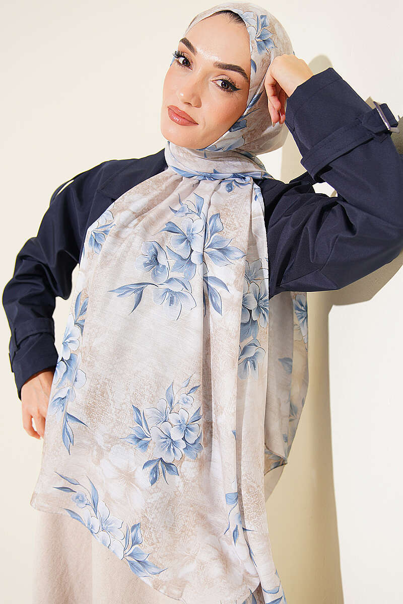 Floral Motif Shawl - Stone