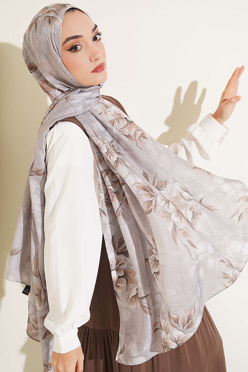Floral Motif Shawl - Stone Grey