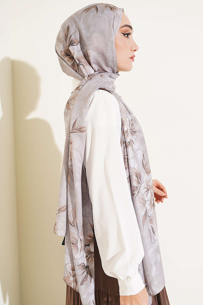Floral Motif Shawl - Stone Grey