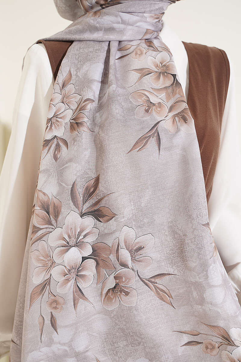Floral Motif Shawl - Stone Grey