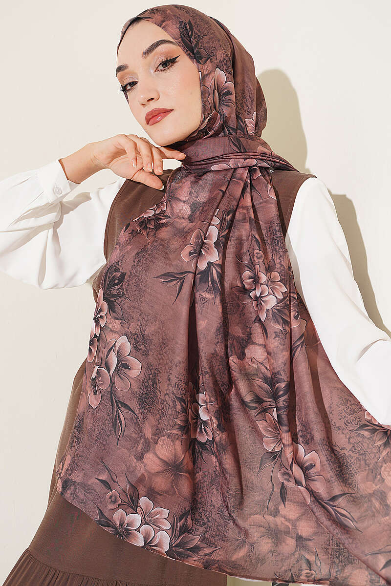 Floral Motif Shawl - Mink