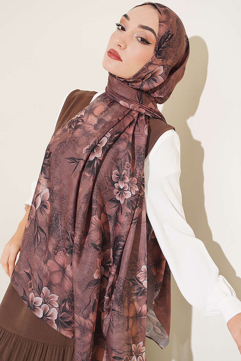 Floral Motif Shawl - Mink