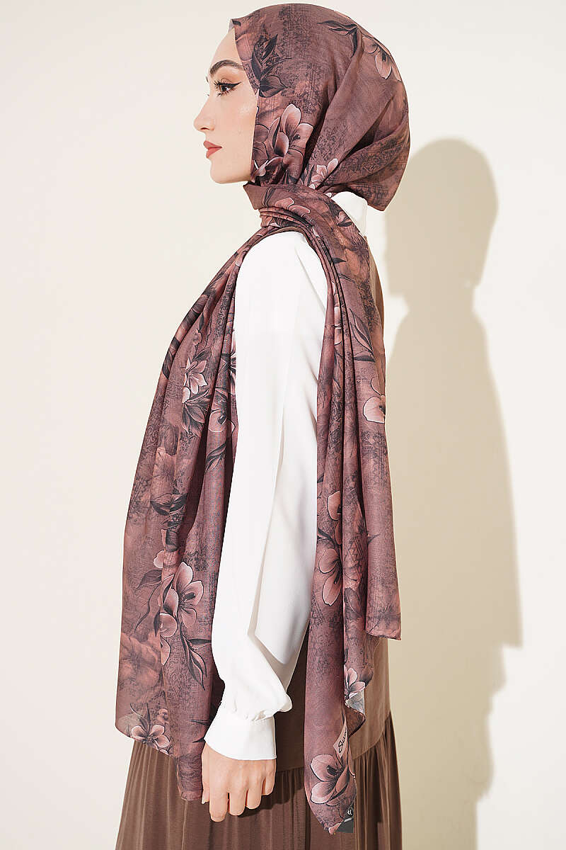 Floral Motif Shawl - Mink
