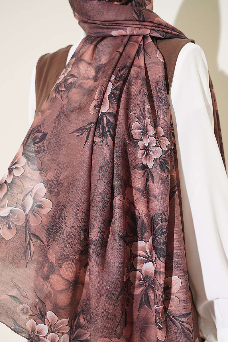 Floral Motif Shawl - Mink