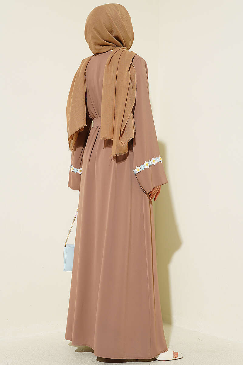 Belted Beaded Abaya - Latte