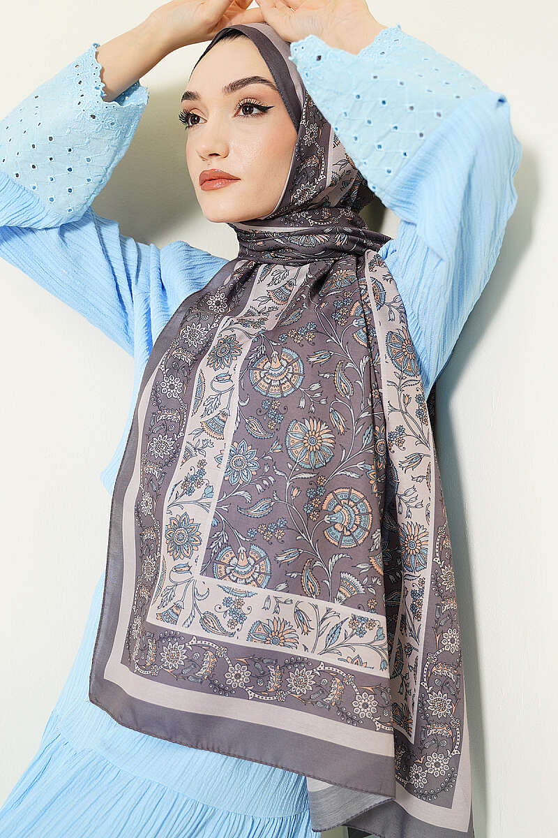 Floral Motif Soft Shawl - Mink