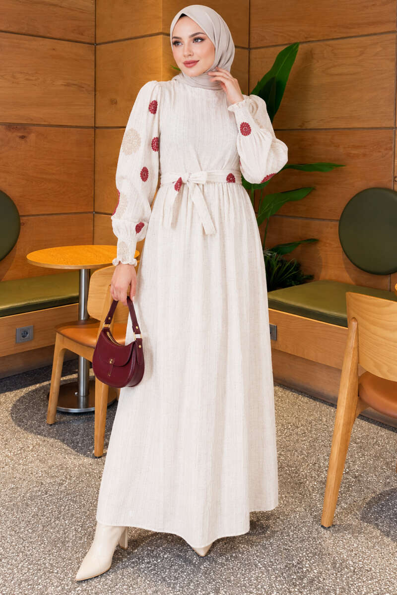 Floral Embroidered Dress - Dusty Rose