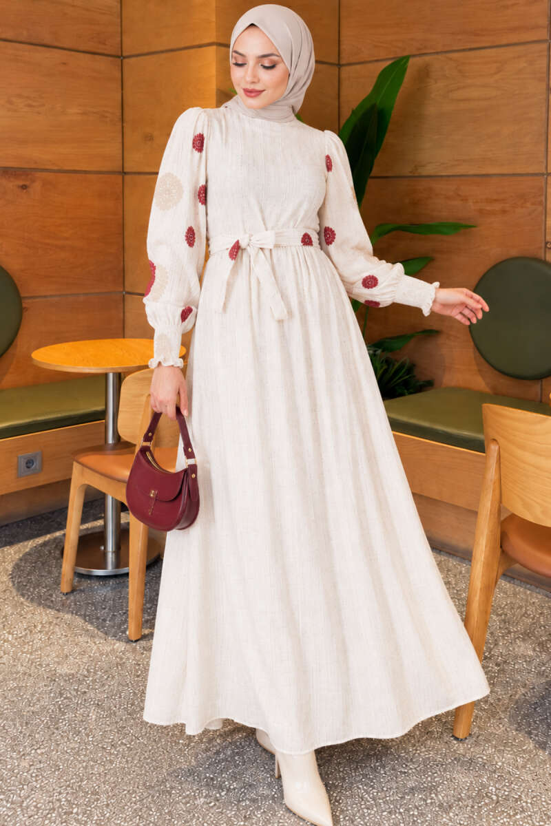 Floral Embroidered Dress - Dusty Rose