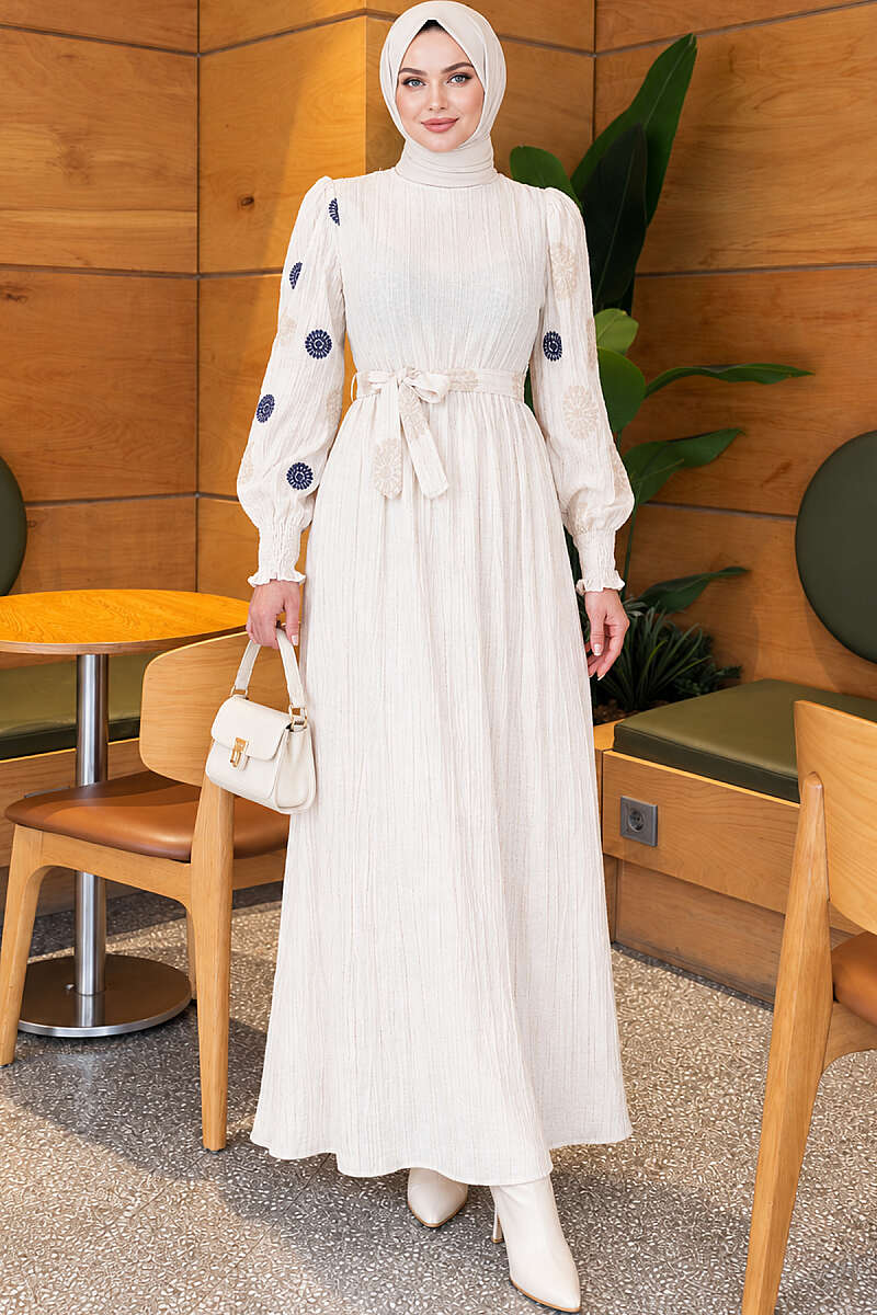 Floral Embroidered Dress - Navy