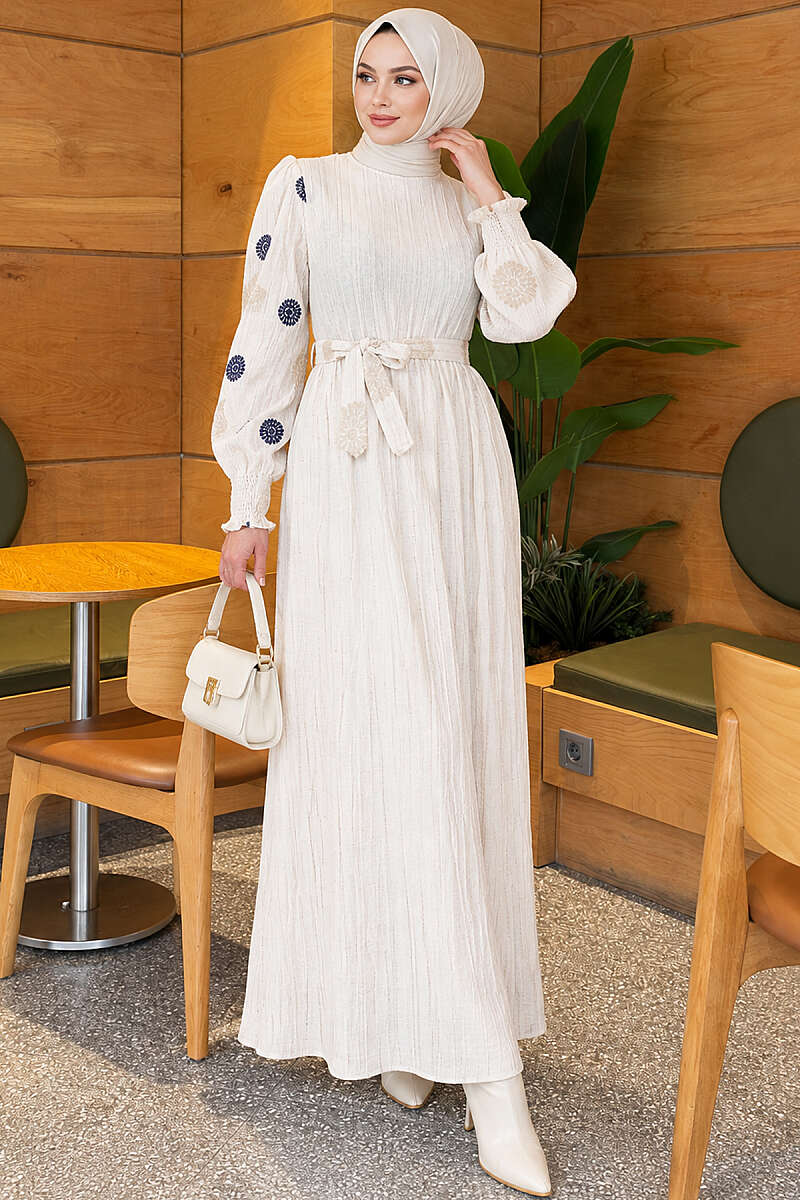 Floral Embroidered Dress - Navy