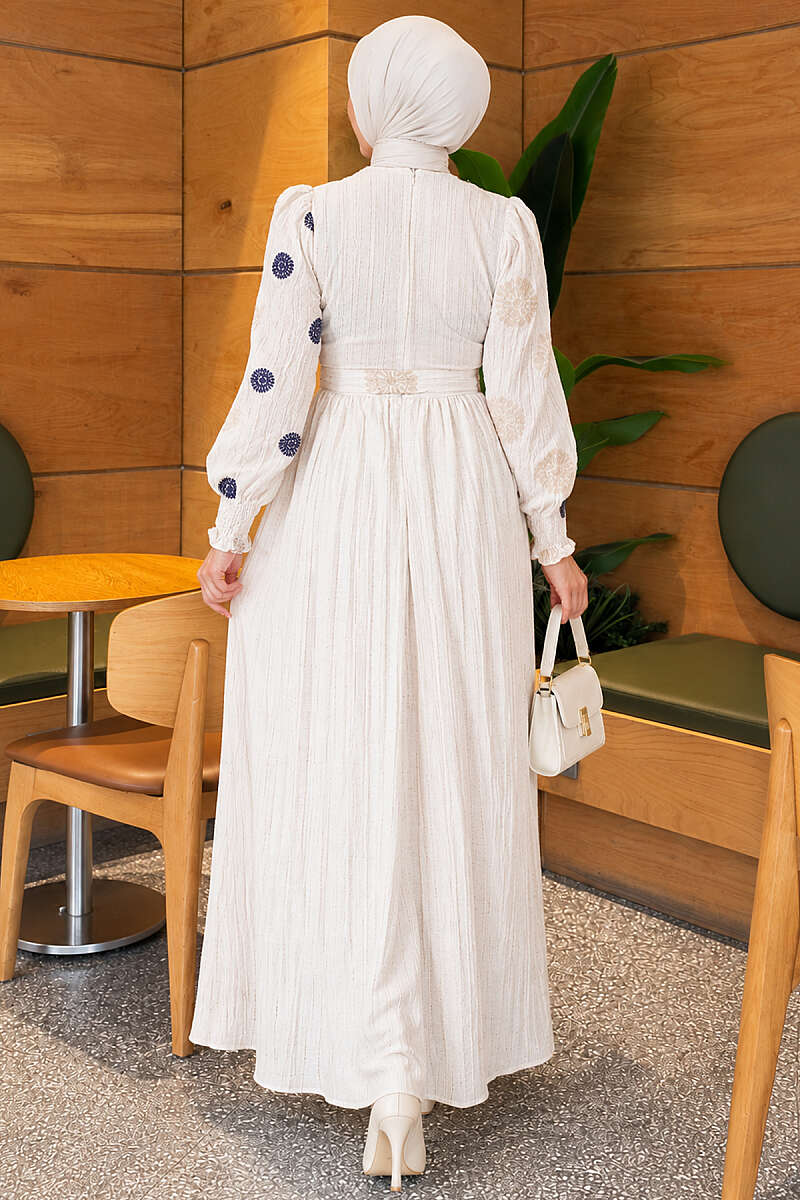 Floral Embroidered Dress - Navy