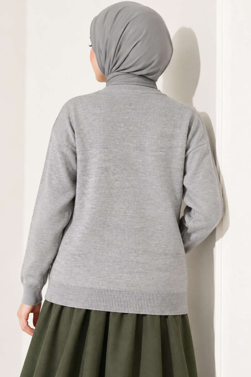 Floral Embroidered Knit Cardigan - Grey