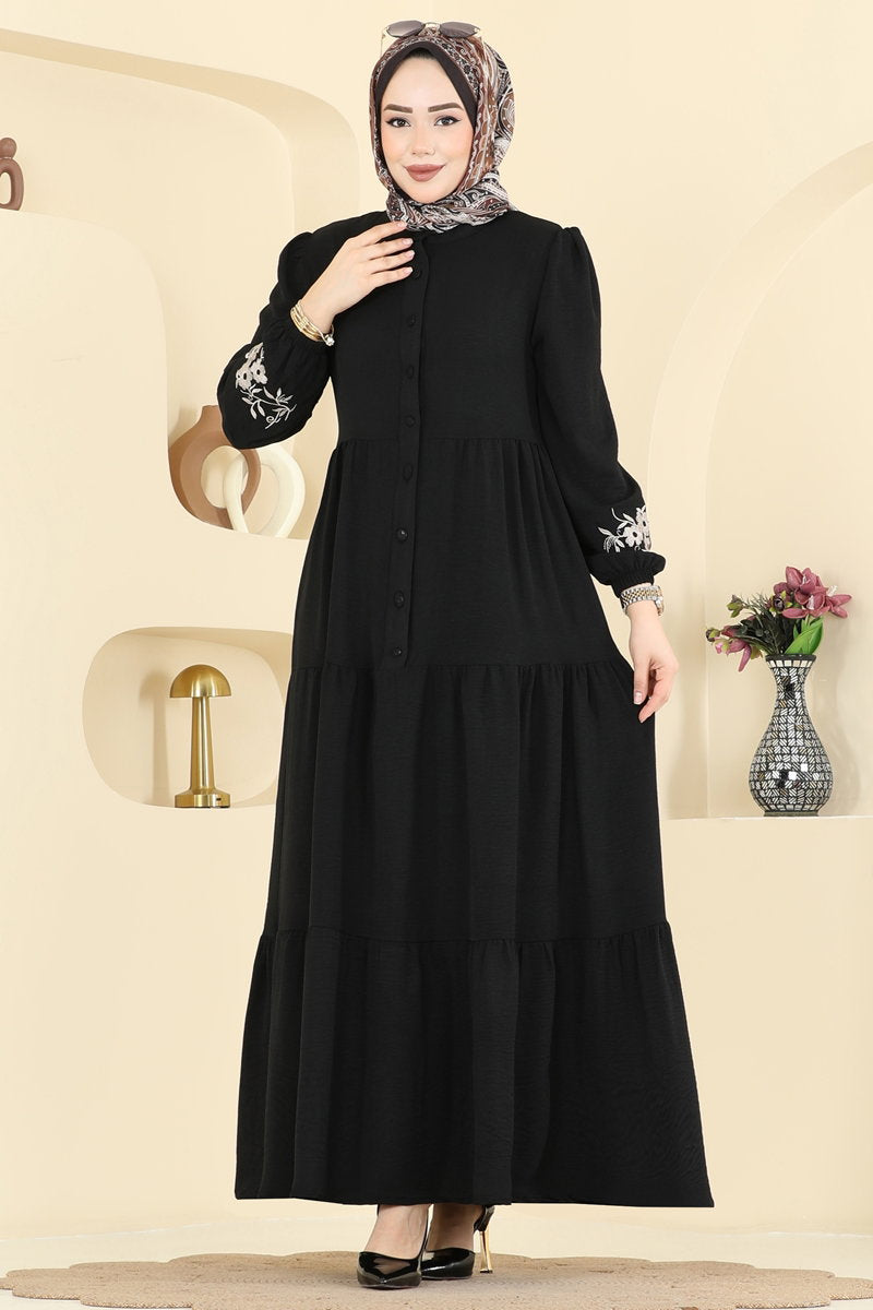 Floral Embroidered Aerobin Dress - Black
