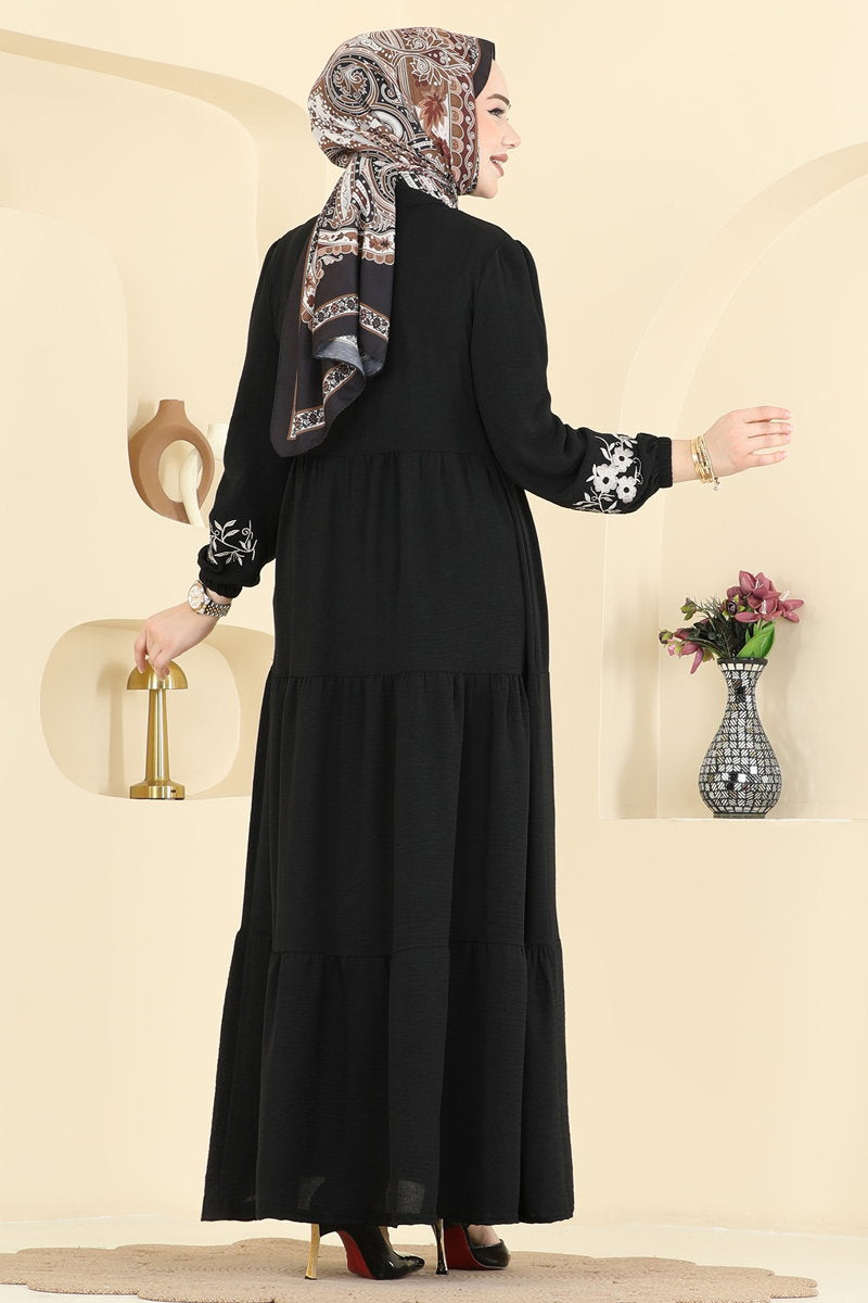 Floral Embroidered Aerobin Dress - Black