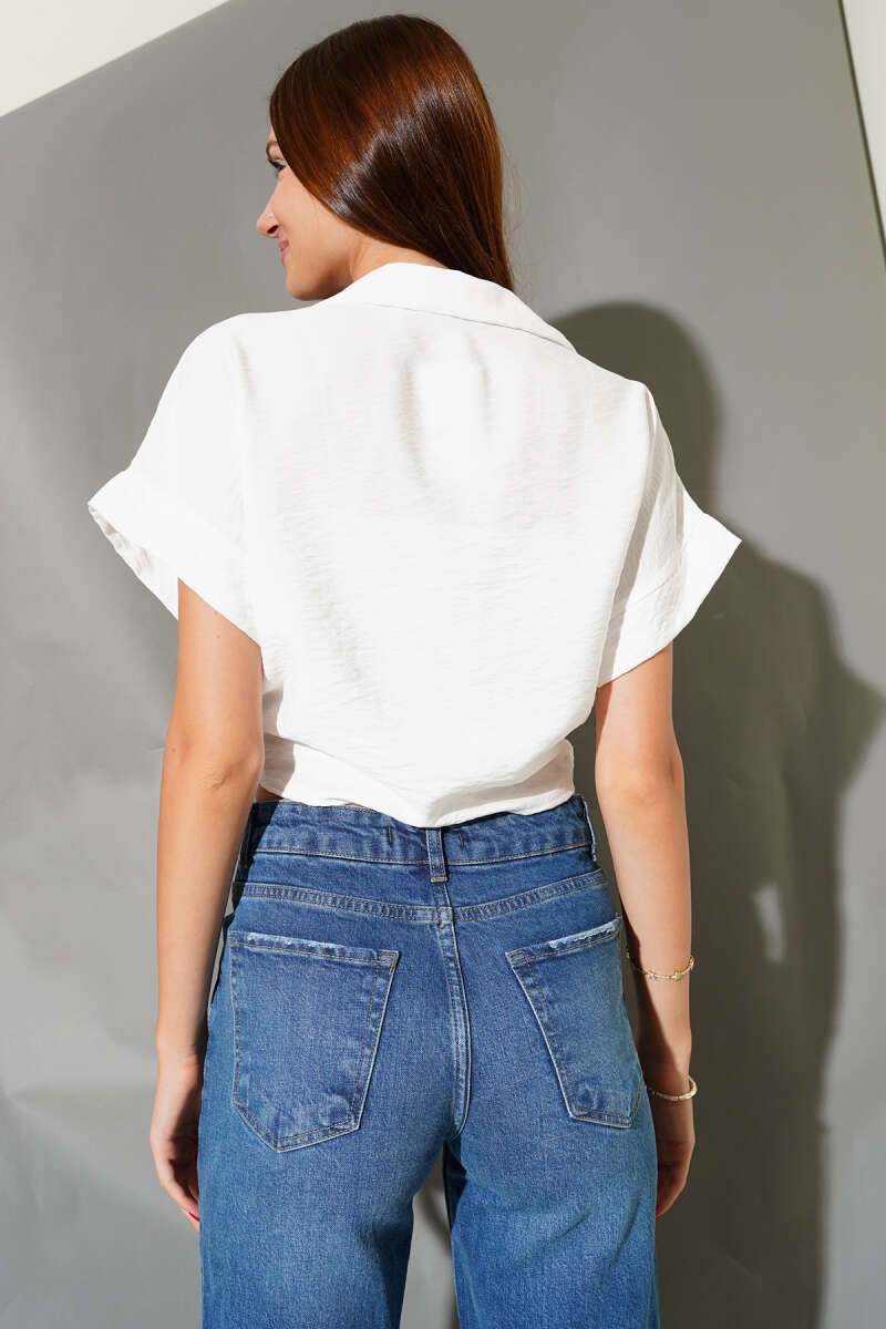Short Floral Embroidered Shirt - Ecru