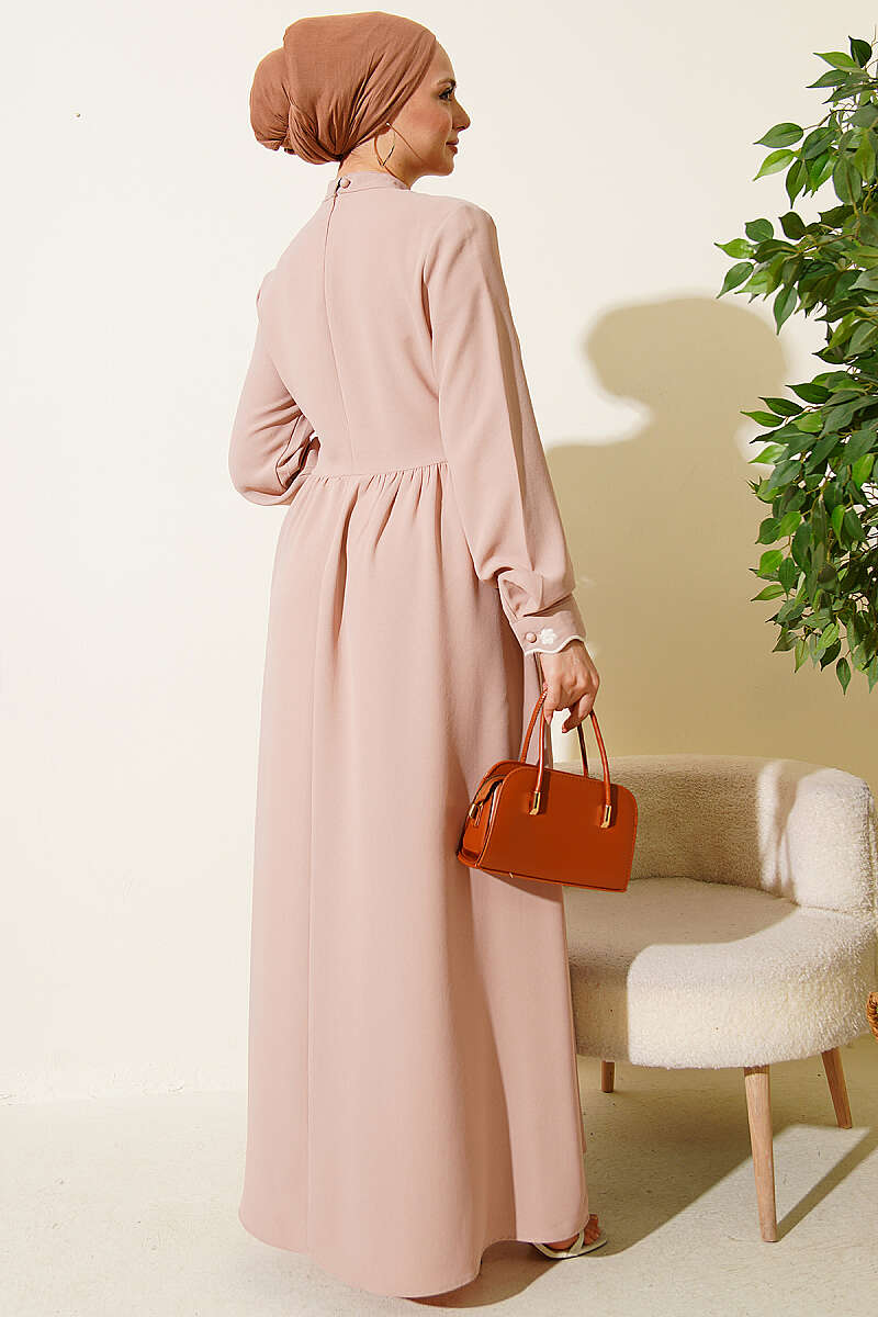 Floral Embroidered Cape Dress - Beige