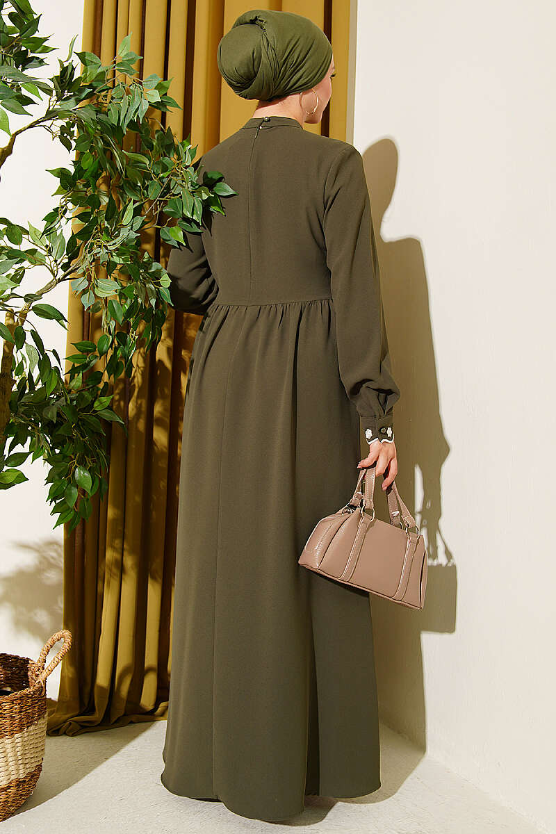 Floral Embroidered Cape Dress - Khaki